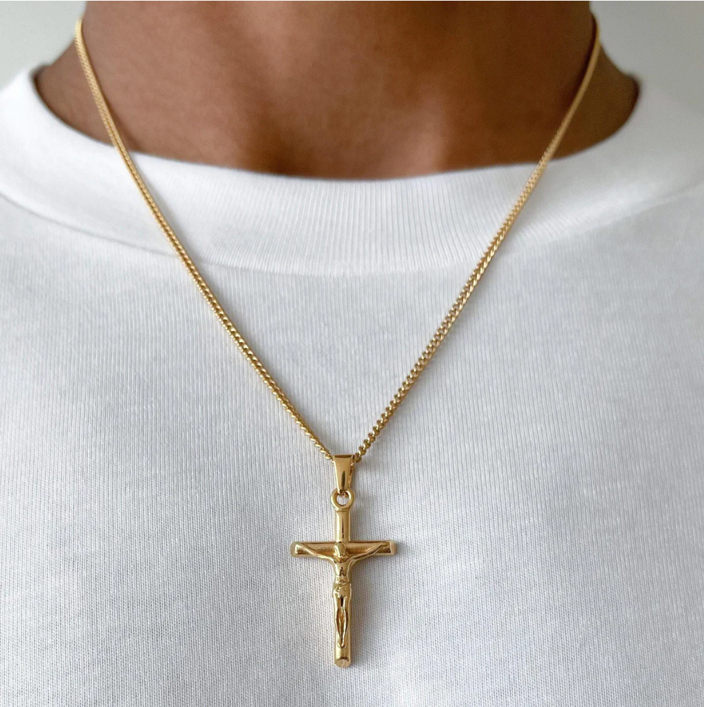Gouden/zilveren ketting met een kruis gemaakt van staal (Unisex)