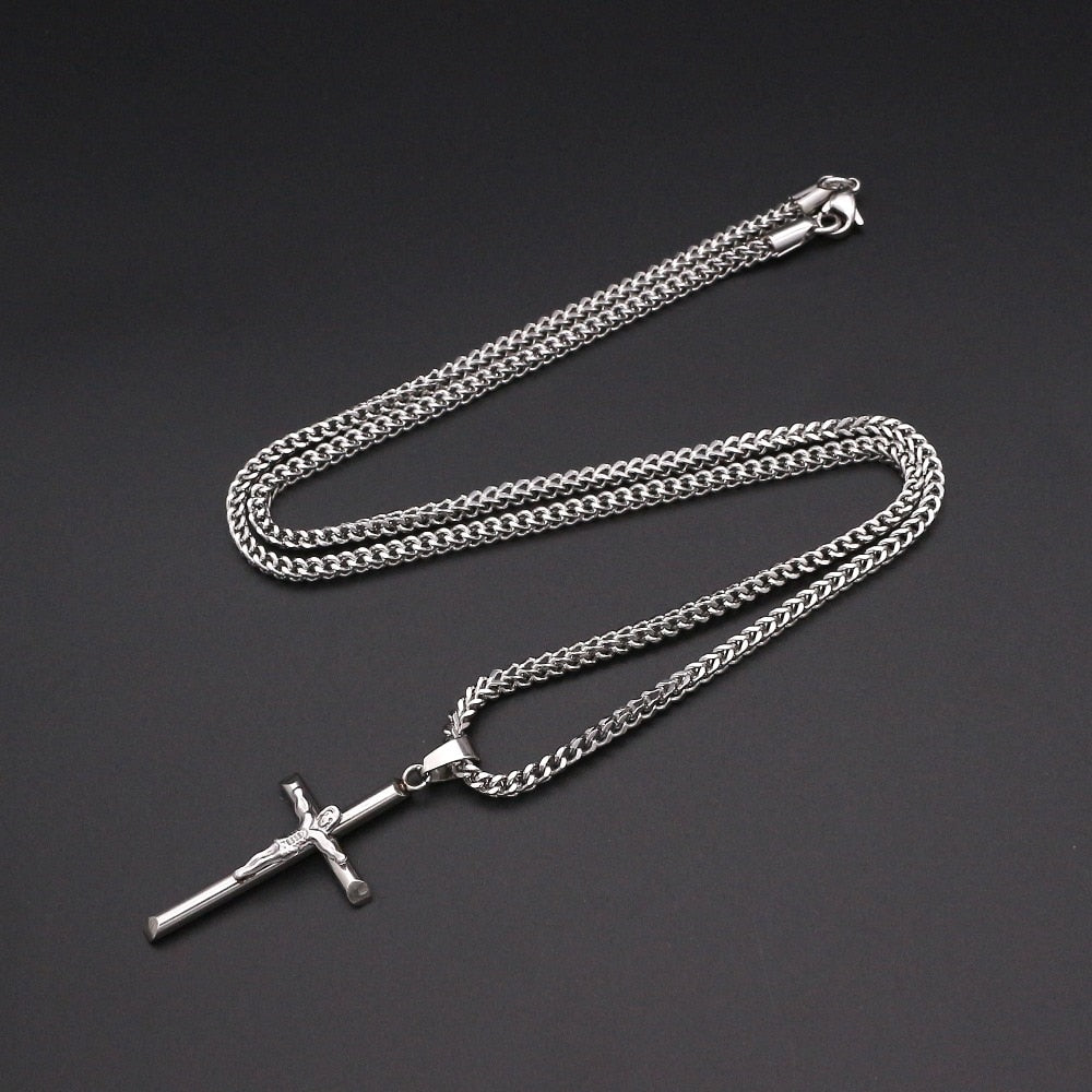 Gouden/zilveren ketting met een kruis gemaakt van staal (Unisex)